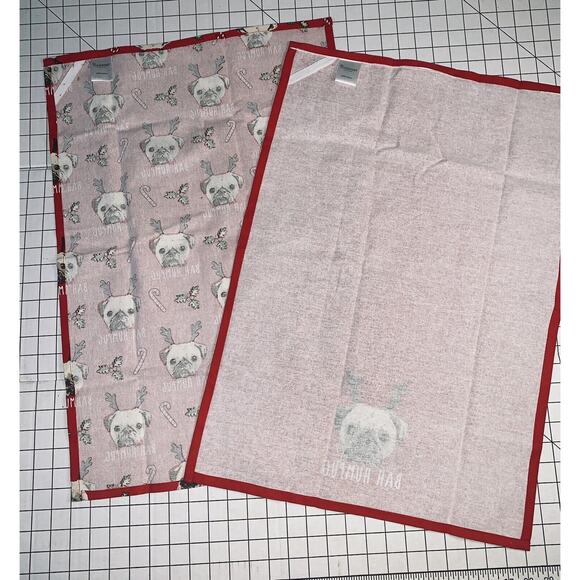 Pug Cooksmart Tea Towels Bah Humpug Cotton Unused No Tags or Pkg Red Christmas - Picture 4 of 9